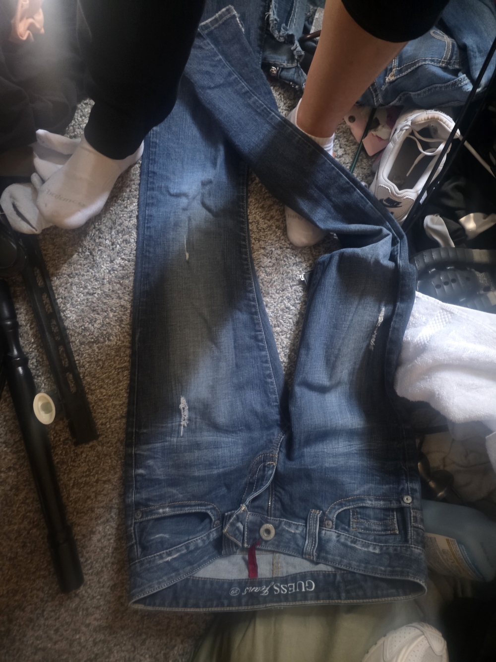 Guess Women's Blue Flare Jeans with Subtle Distressing